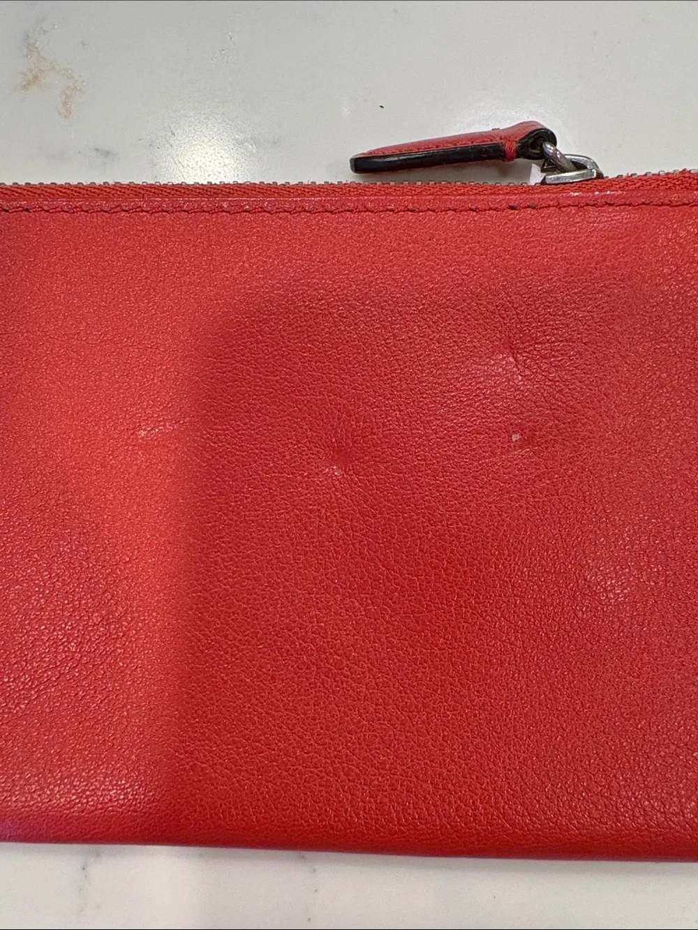 Coach terracotta /red Leather Zip Card Case with Key Ring